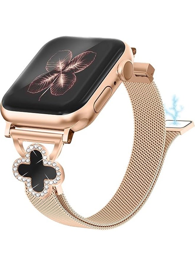 Slim Metal Band Compatible with Apple Watch Band 38mm 40mm 41mm Skinny Magnetic Strap with Bling Charms, Cute Stainless Steel Band, Dressy Thin iWatch Bracelet for Women
